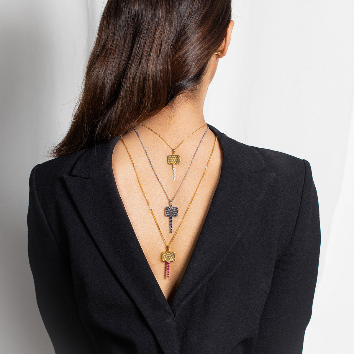 Clear Stone Chabi Key Pendant, Gold