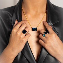 Load image into Gallery viewer, Peacock Blue Gem Drop Ring, Two-Tone