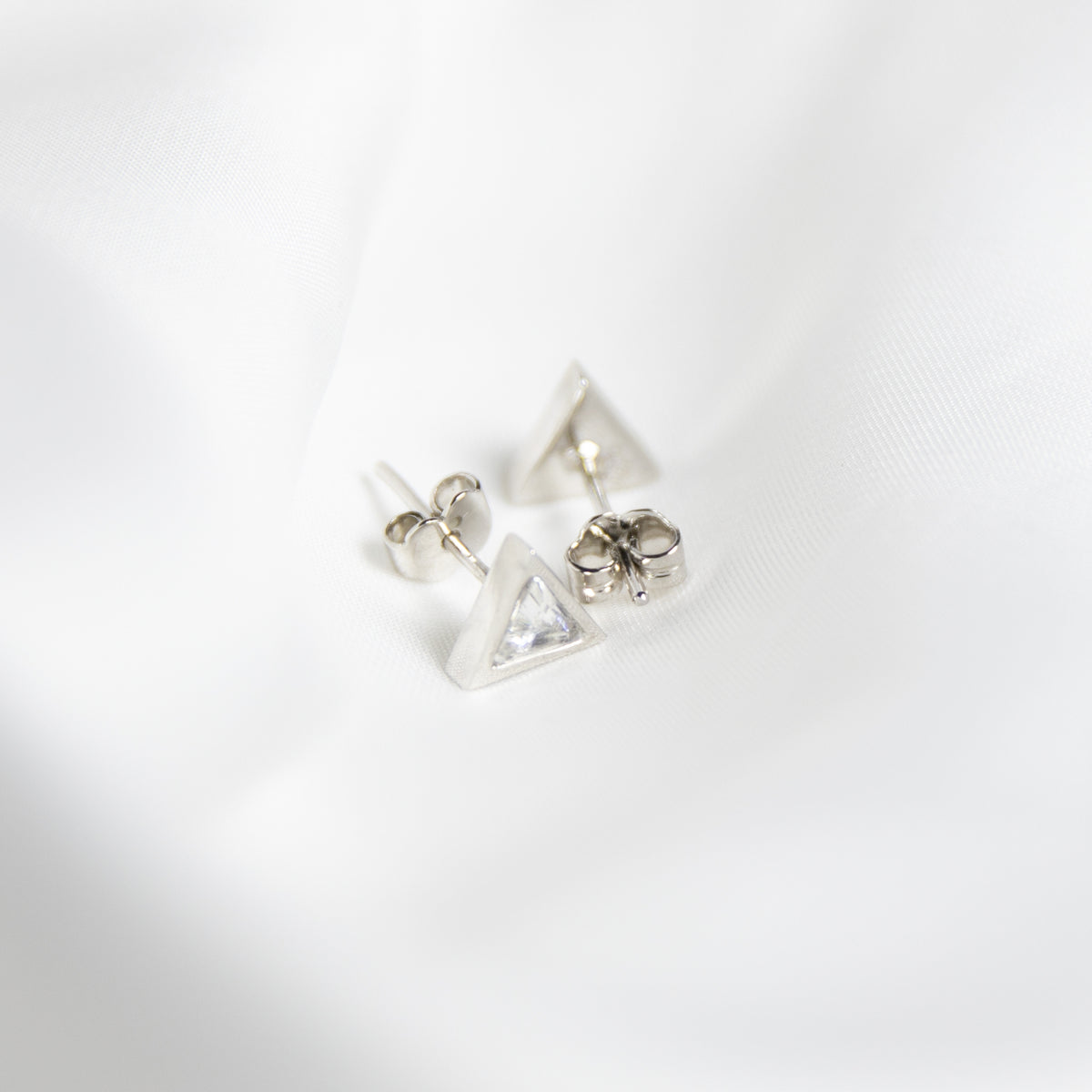 Clear Gem Triangle Studs, Silver
