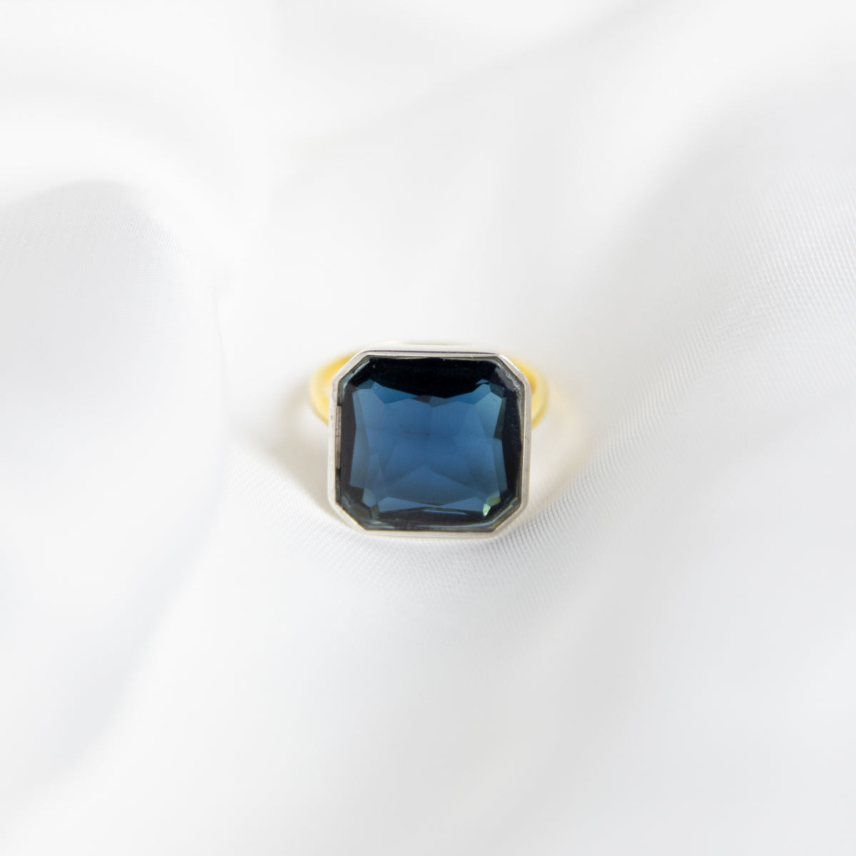 Peacock Blue Gem Drop Ring, Two-Tone
