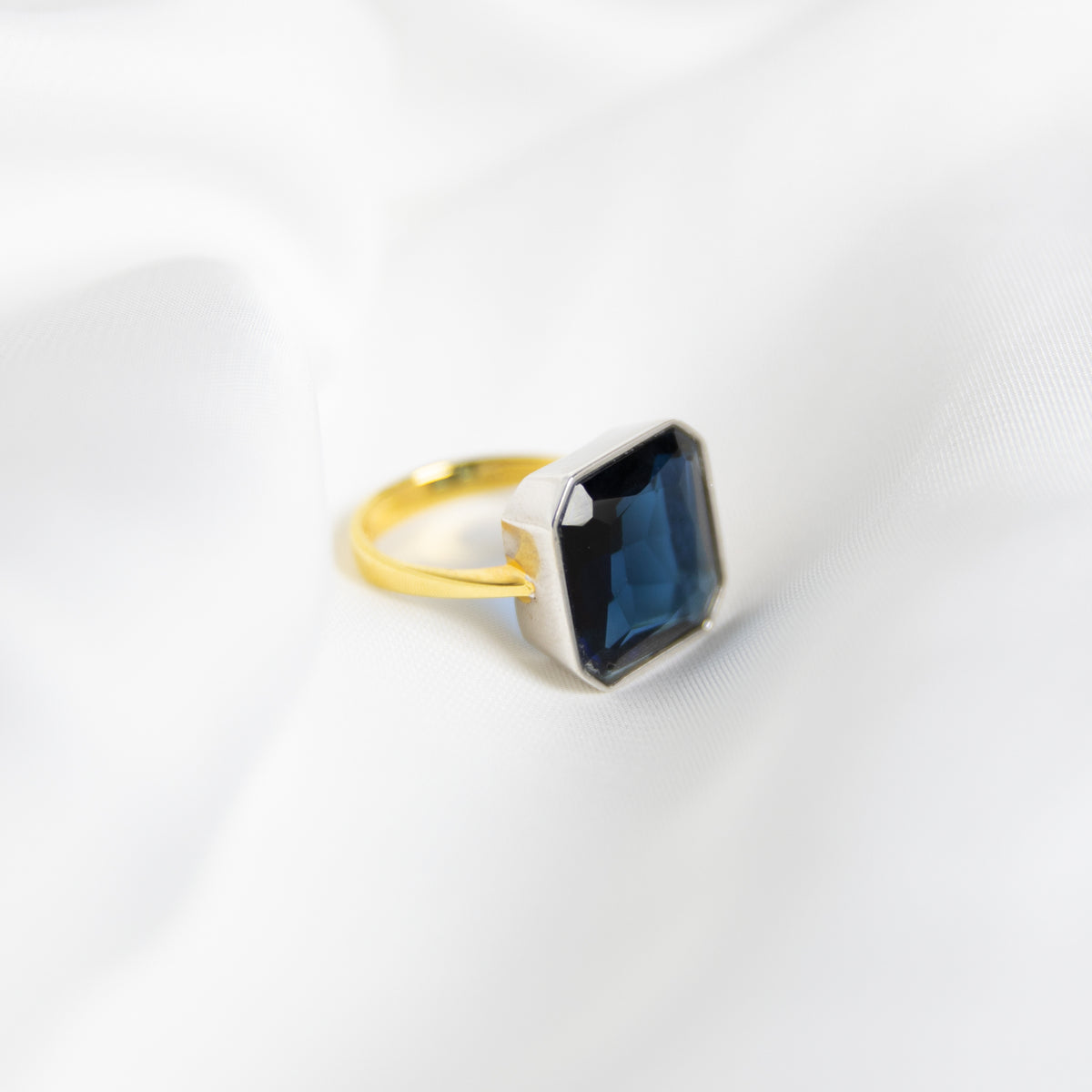 Peacock Blue Gem Drop Ring, Two-Tone
