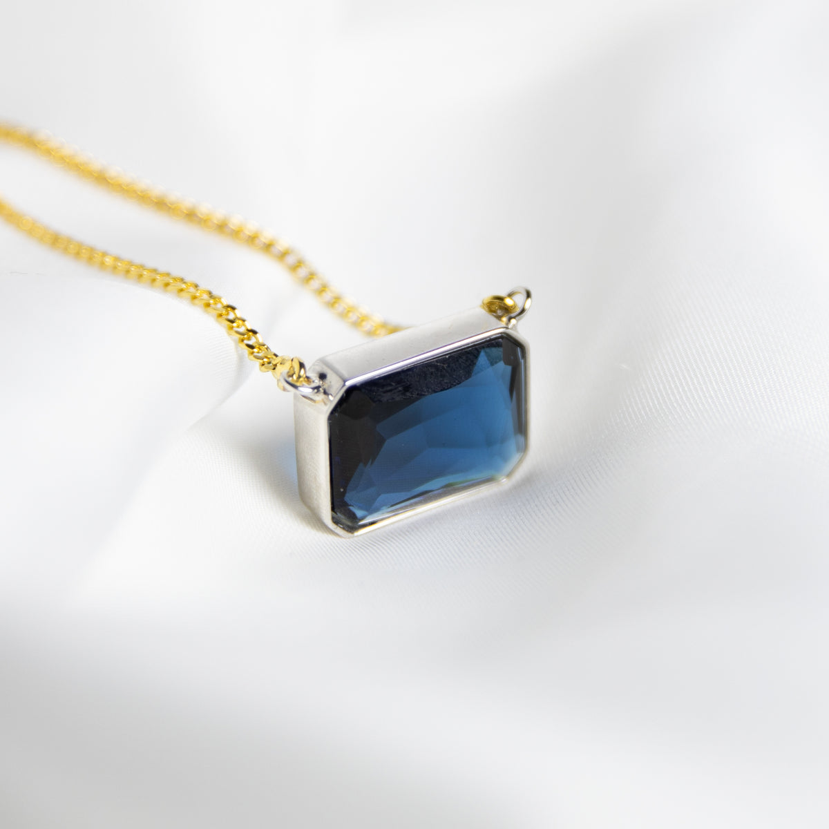 Peacock Blue Gem Drop Necklace, Two-Tone