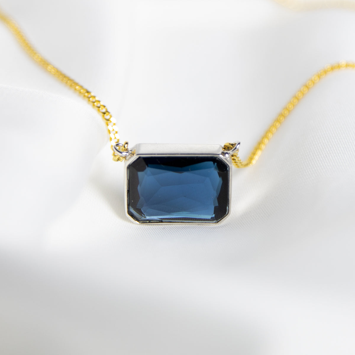 Peacock Blue Gem Drop Necklace, Two-Tone