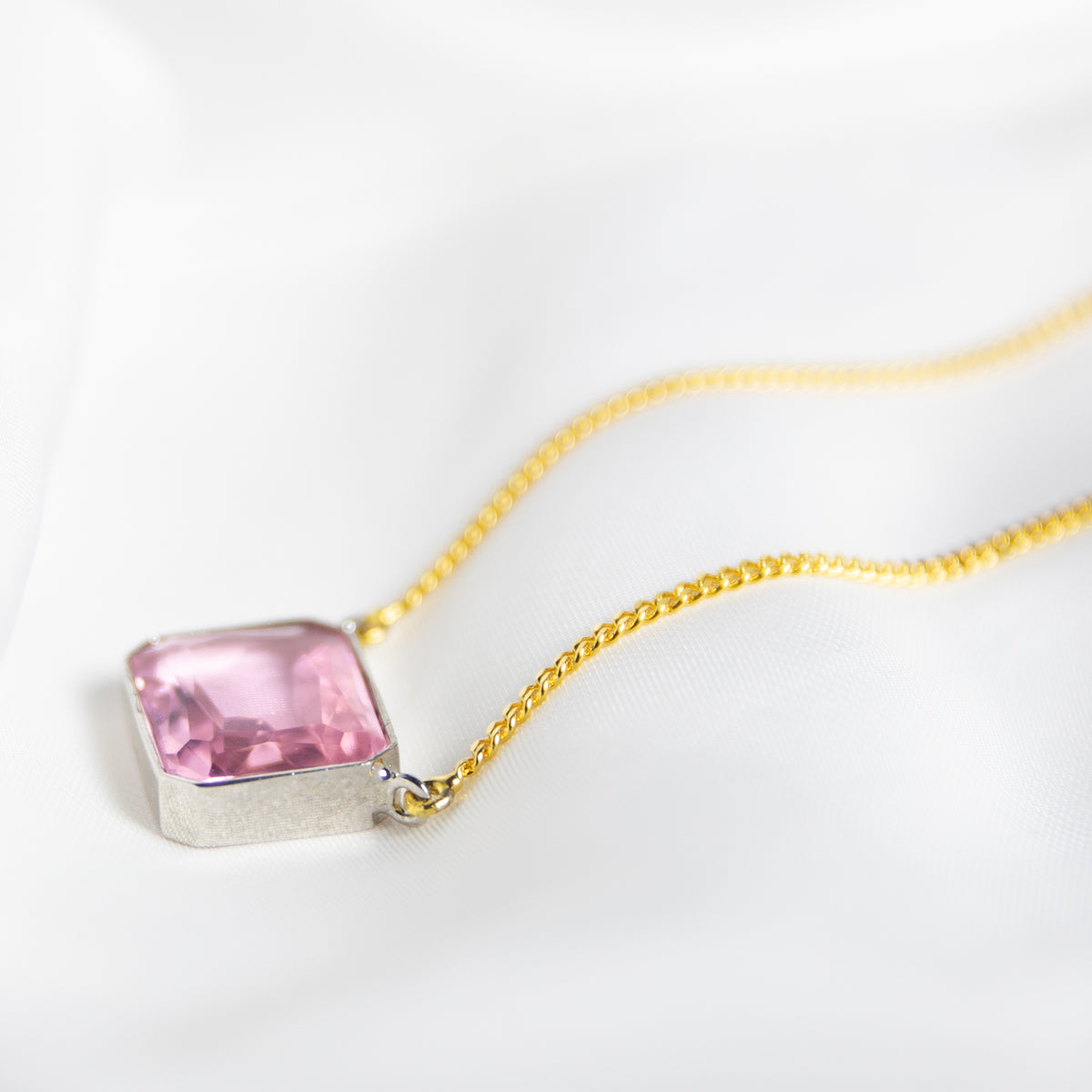 Candyfloss Pink Gem Drop Necklace, Two-Tone