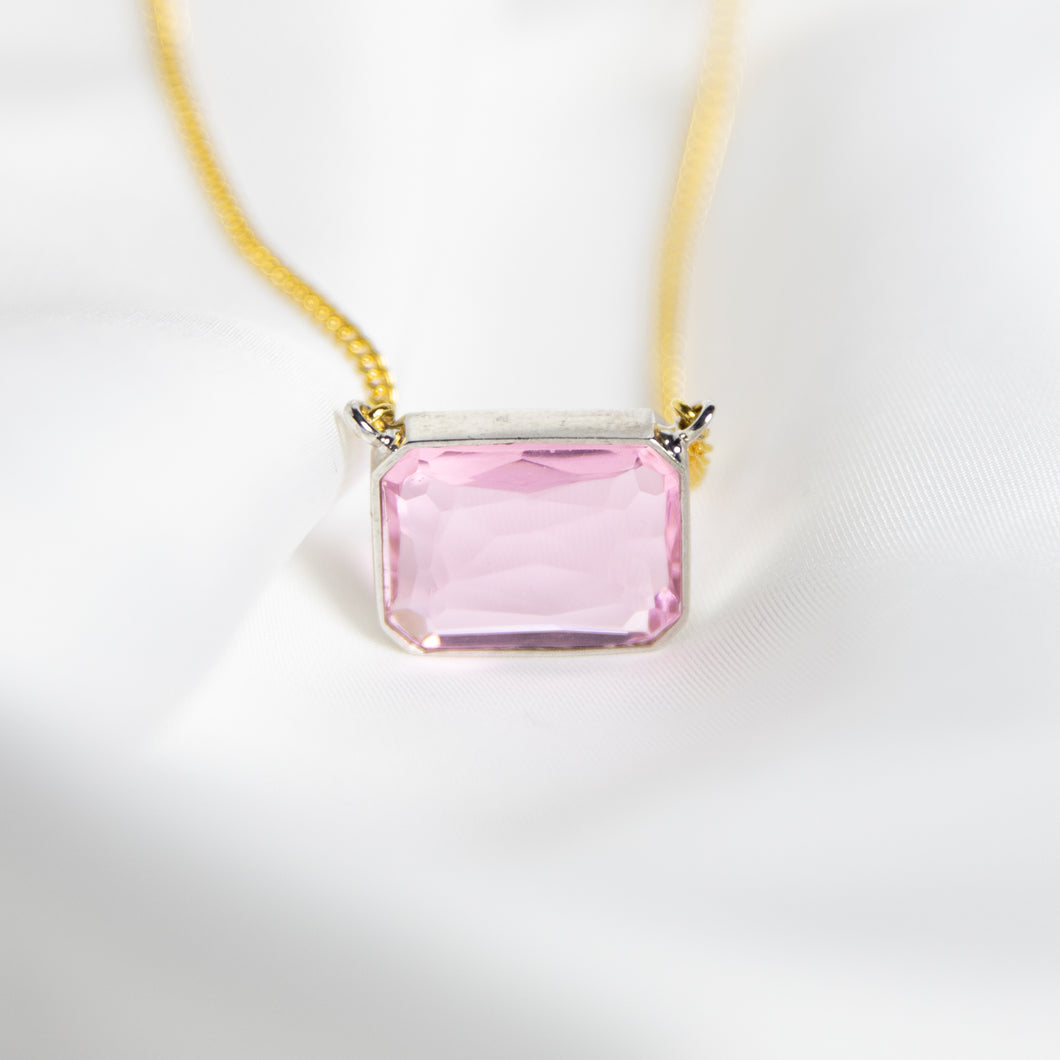 Candyfloss Pink Gem Drop Necklace, Two-Tone