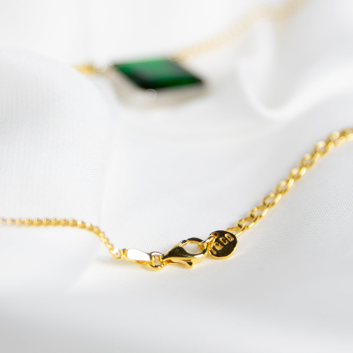 Forest Green Gem Drop Necklace, Two-Tone