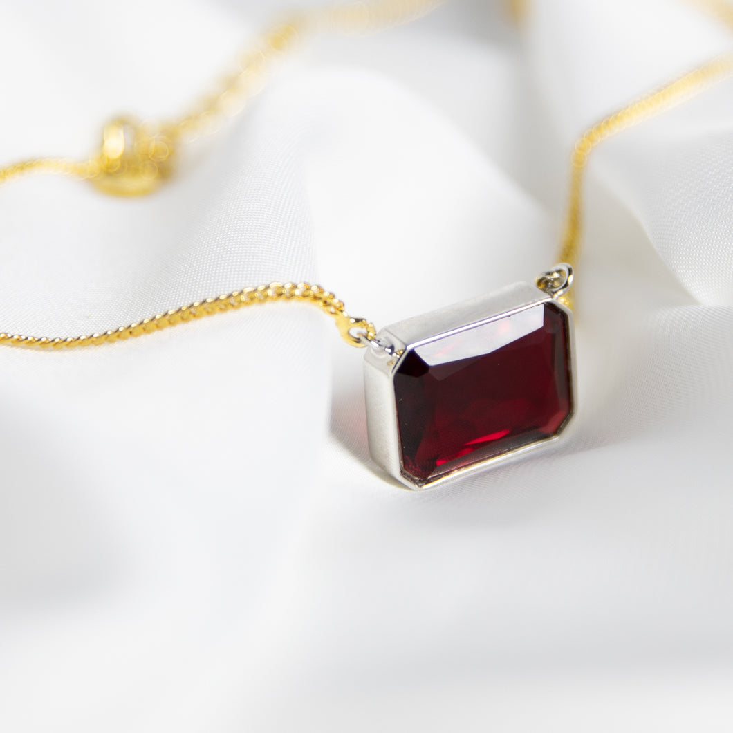 Pomegranate Red Gem Drop Necklace, Two-Tone