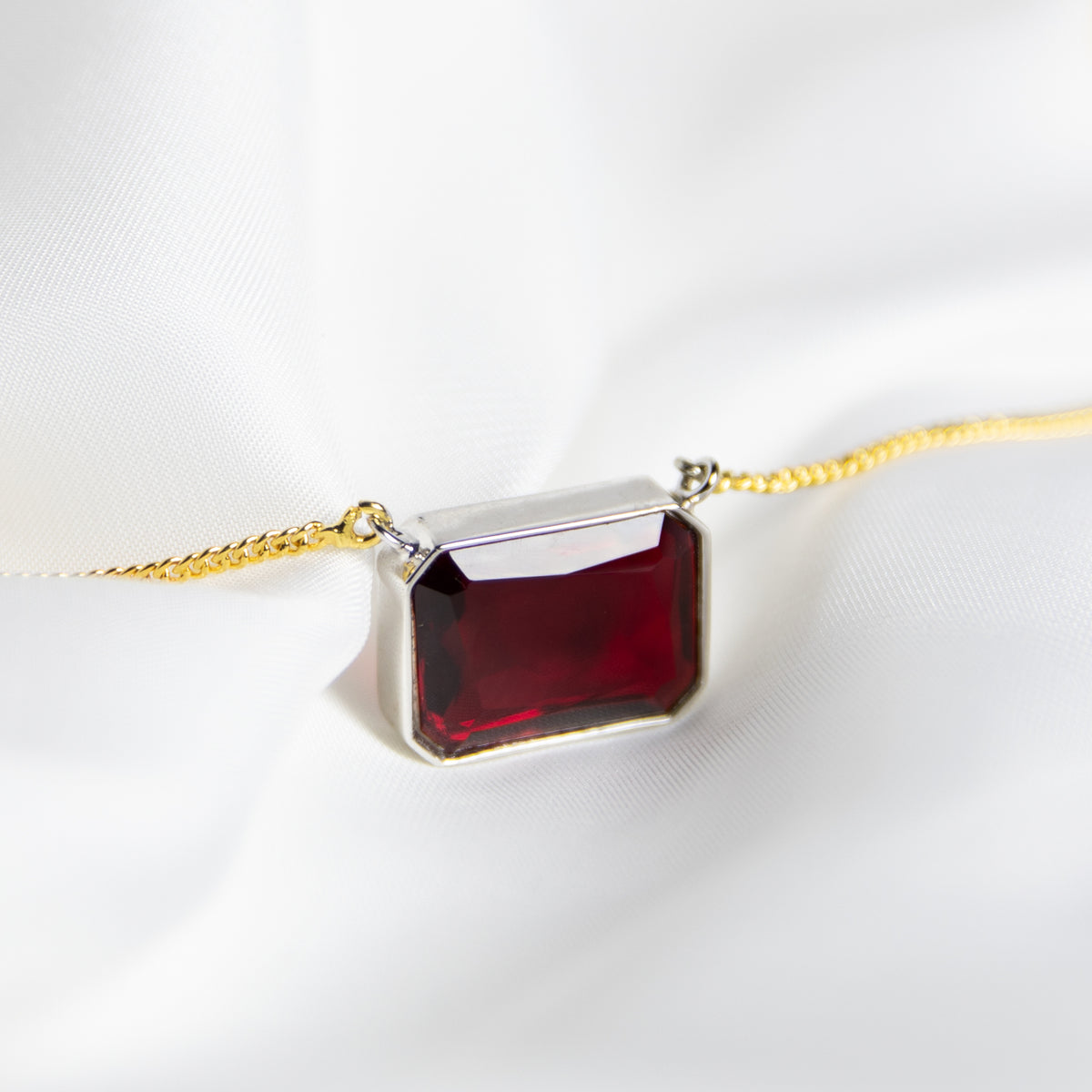 Pomegranate Red Gem Drop Necklace, Two-Tone
