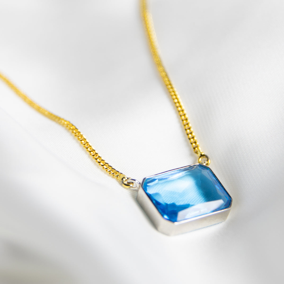 Ocean Blue Gem Drop Necklace, Two-Tone