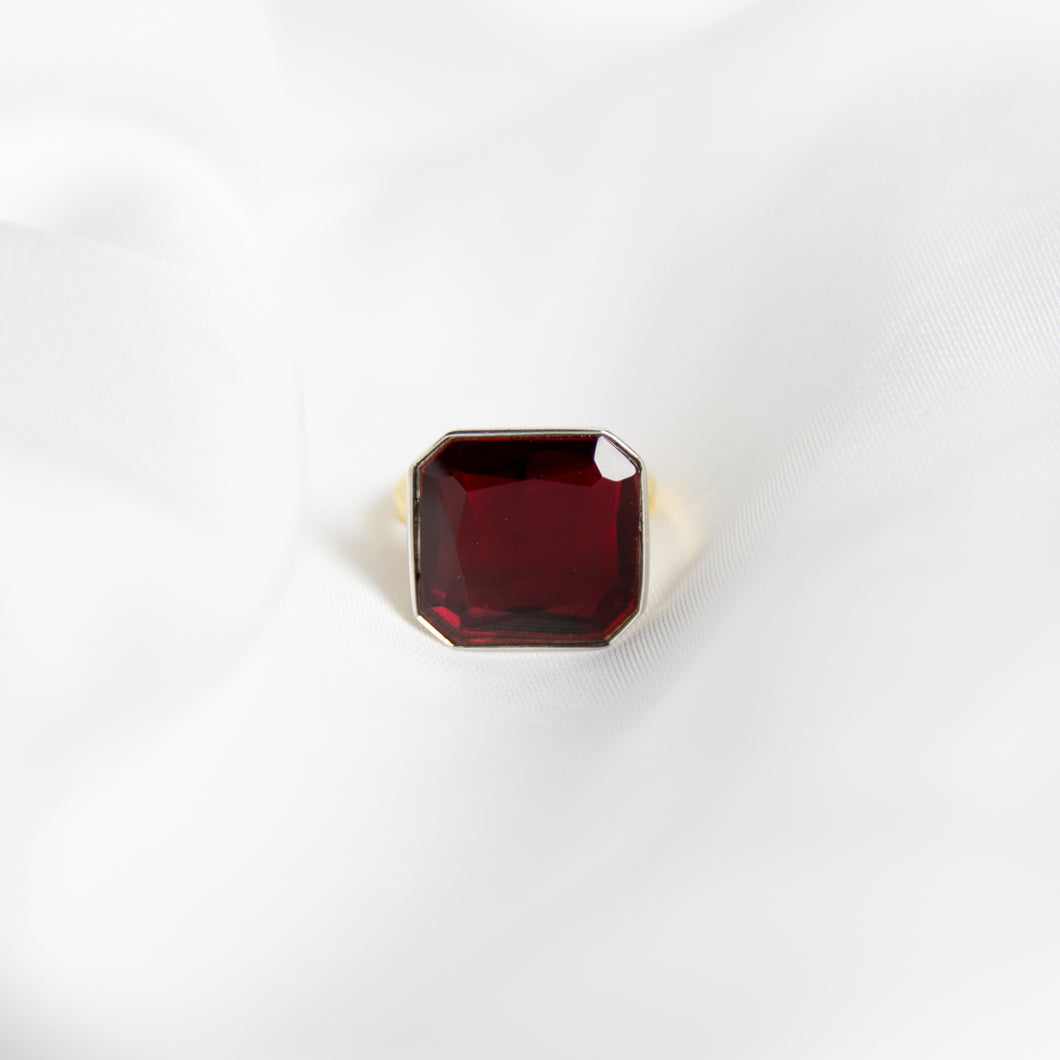 Pomegranate Red Gem Drop Ring, Two-Tone