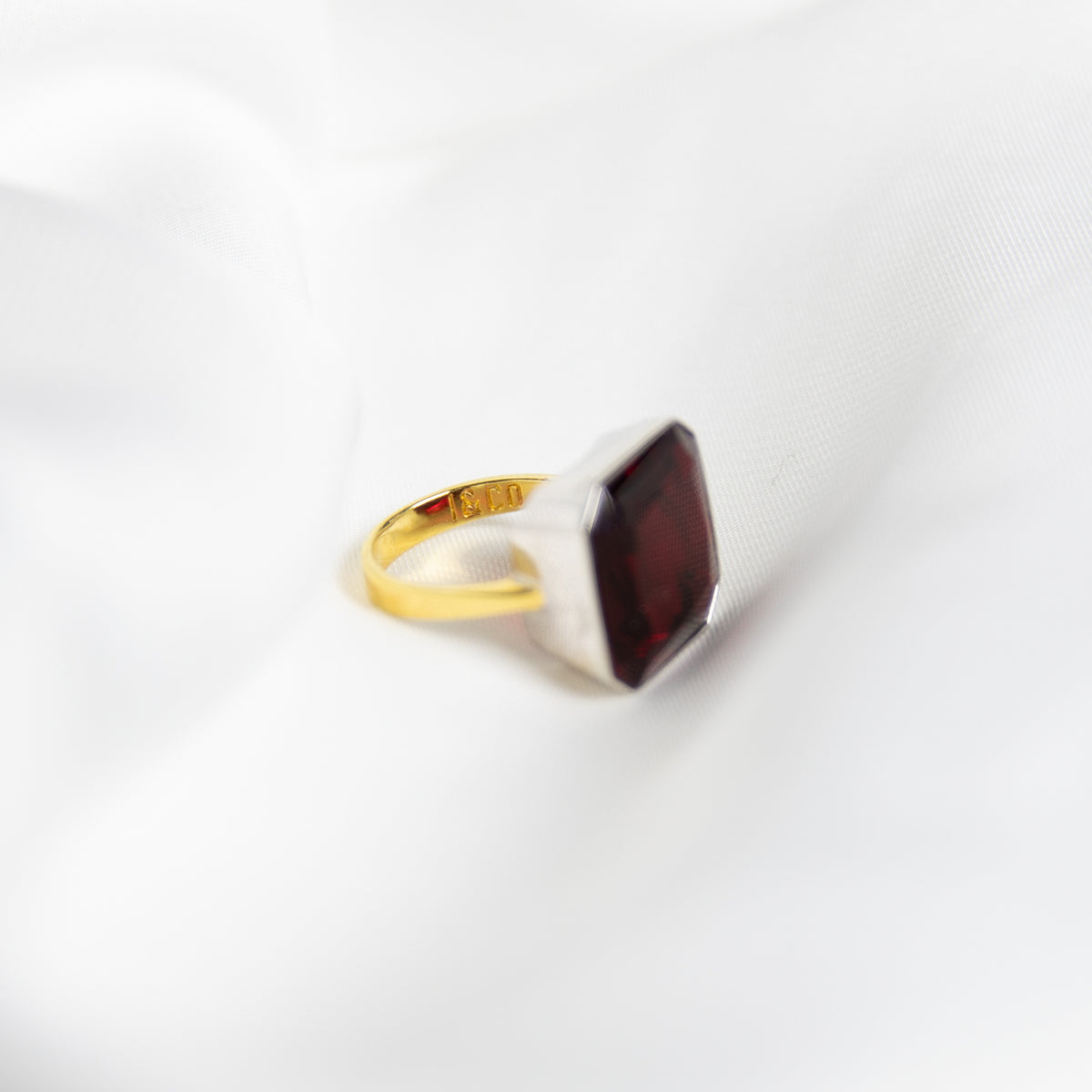 Pomegranate Red Gem Drop Ring, Two-Tone