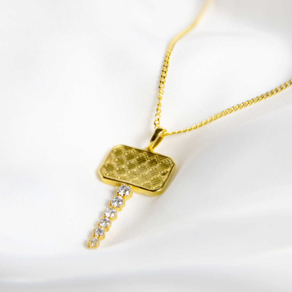 Clear Stone Chabi Key Pendant, Gold