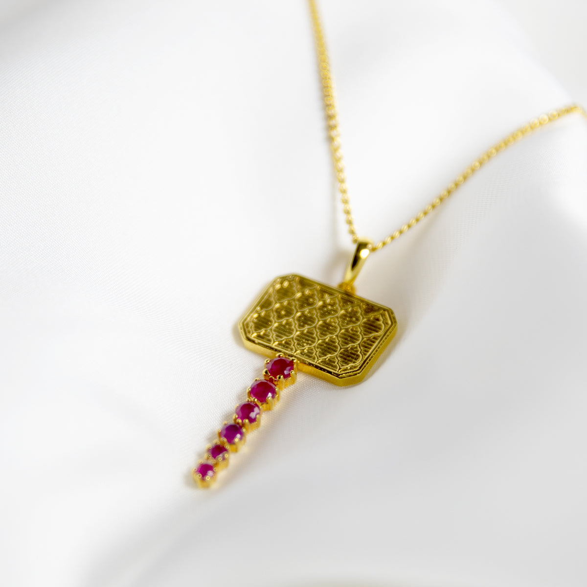 Red Stone Chabi Key Pendant, Gold