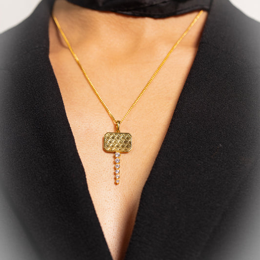 Clear Stone Chabi Key Pendant, Gold