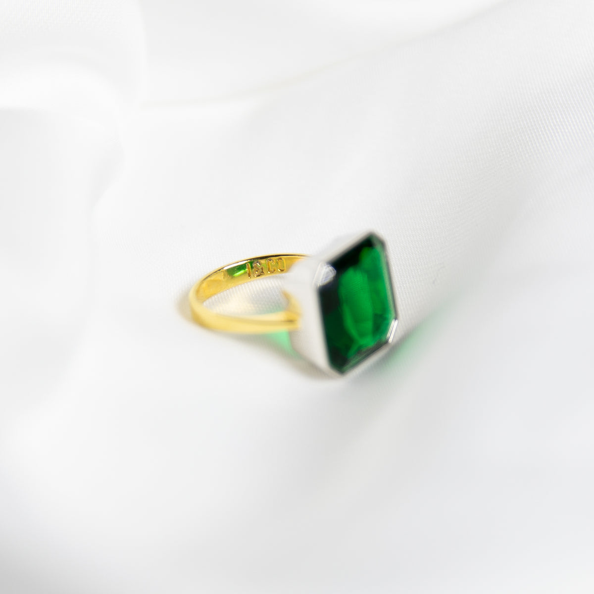 Forest Green Gem Drop Ring, Two-Tone