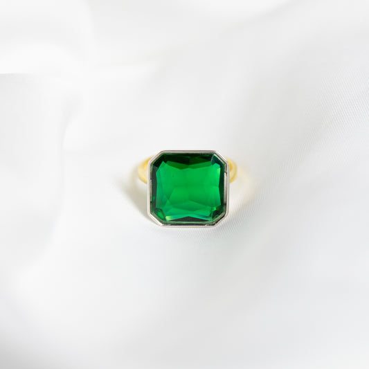 Forest Green Gem Drop Ring, Two-Tone