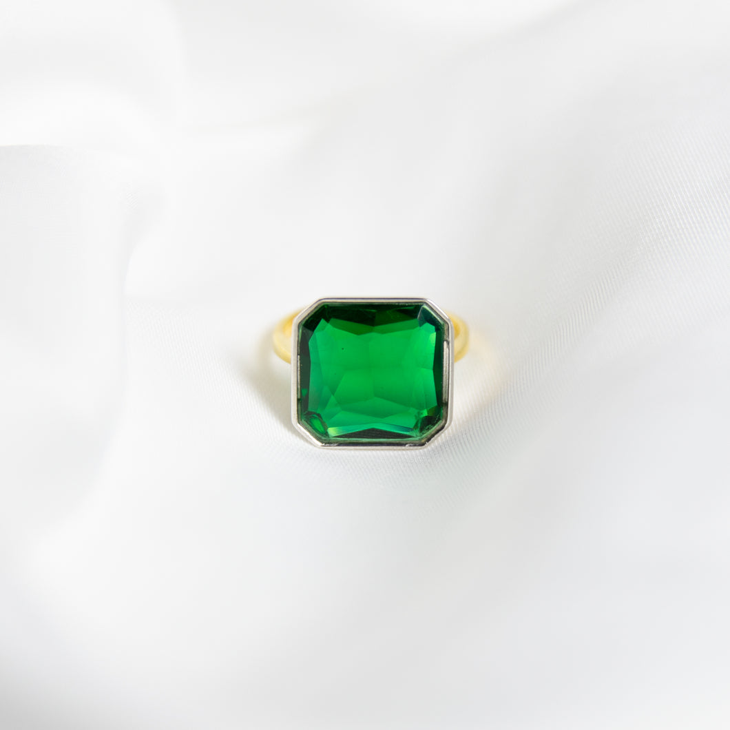 Forest Green Gem Drop Ring, Two-Tone