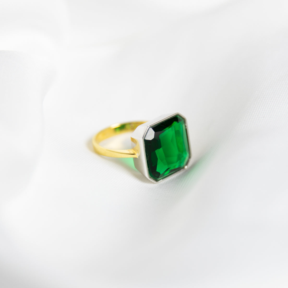 Forest Green Gem Drop Ring, Two-Tone