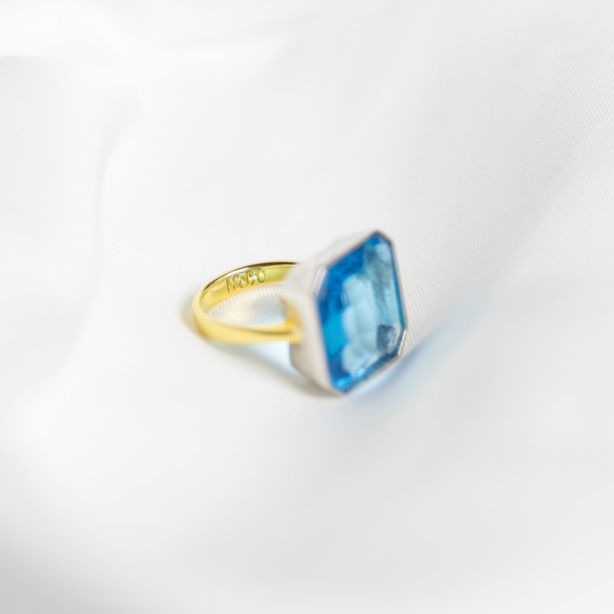 Ocean Blue Gem Drop Ring, Two-Tone