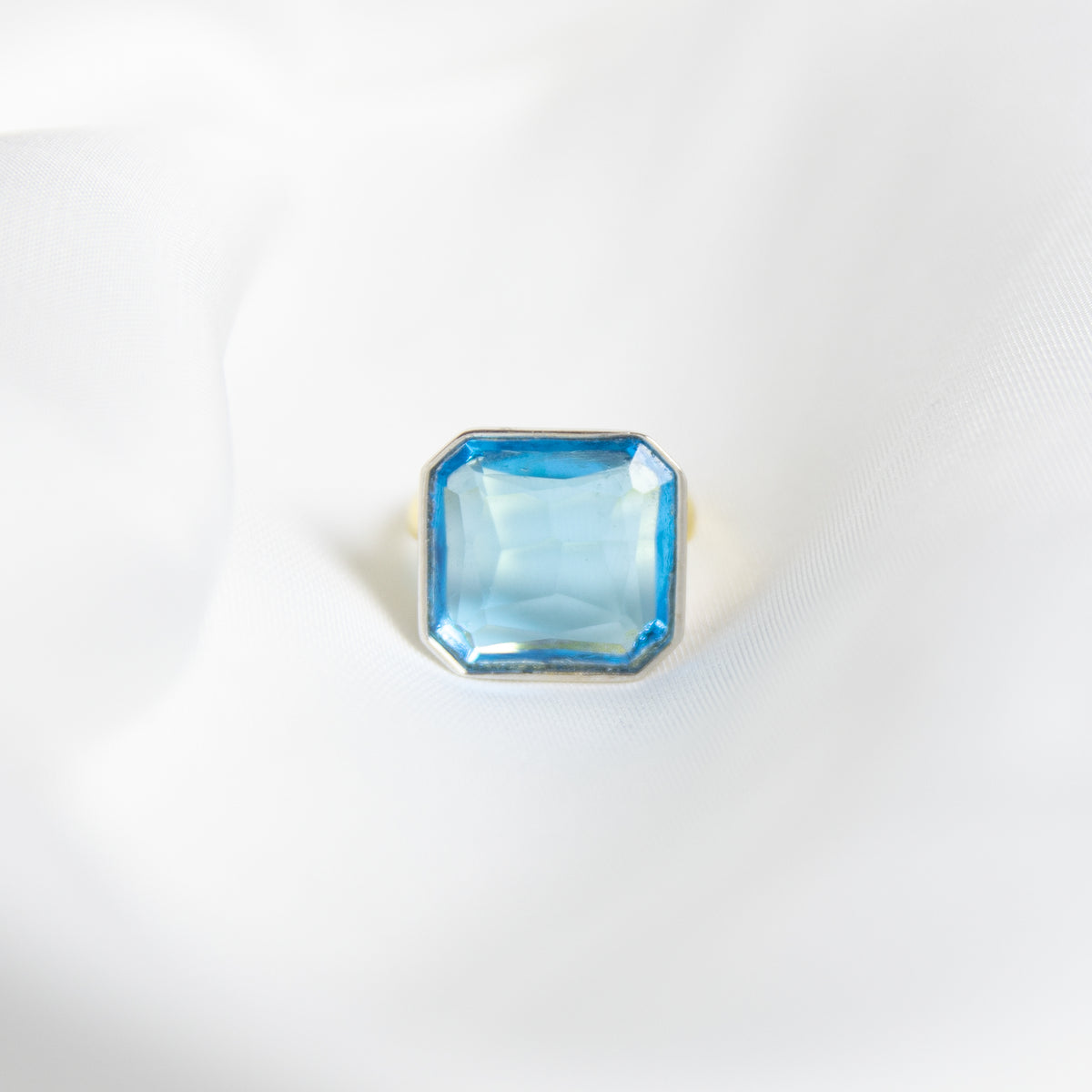 Ocean Blue Gem Drop Ring, Two-Tone