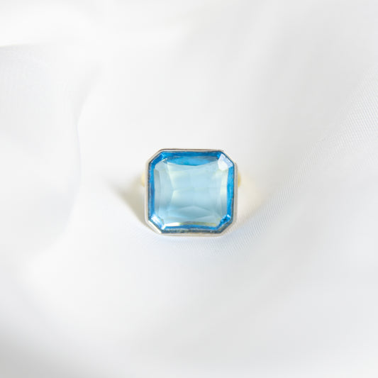 Ocean Blue Gem Drop Ring, Two-Tone