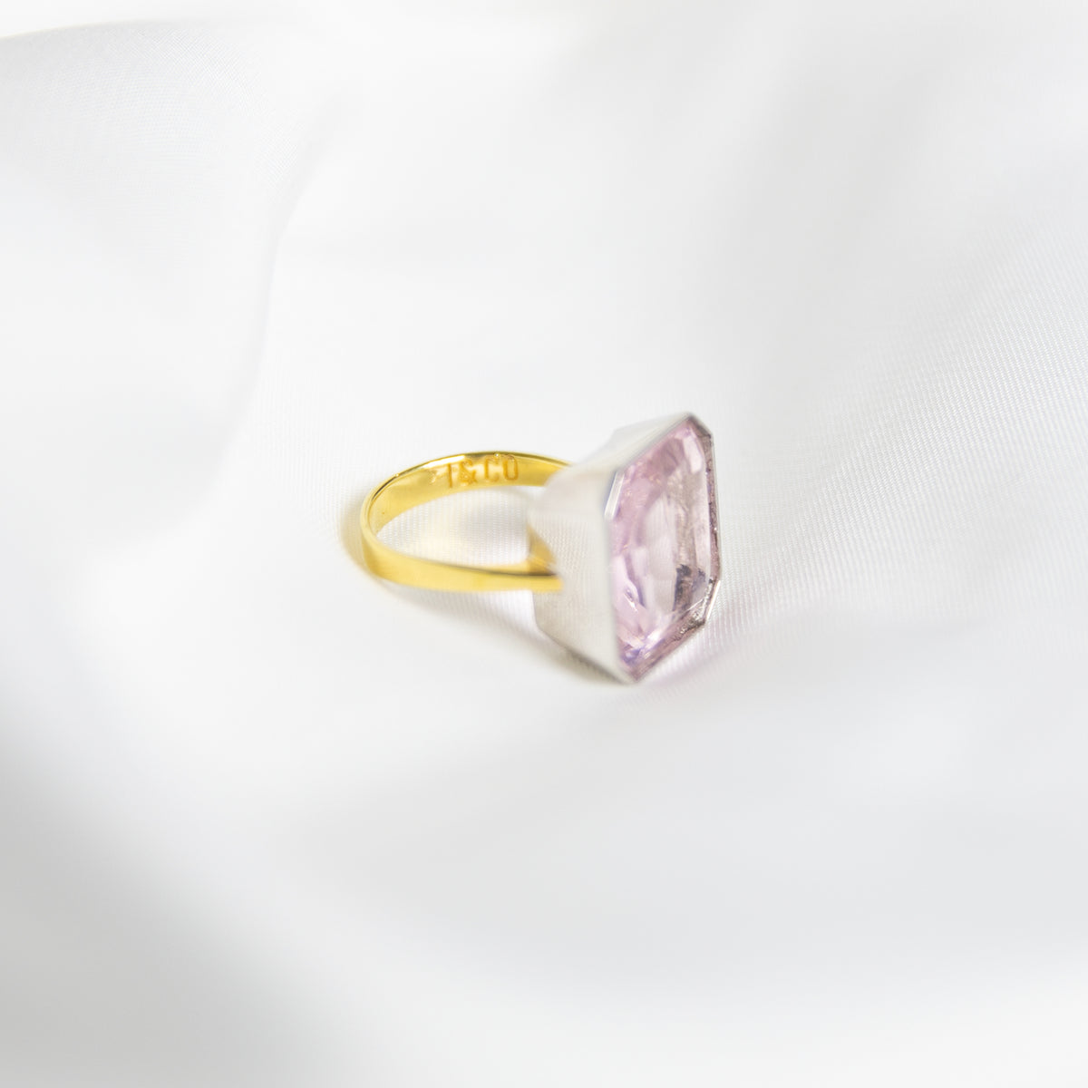 Candyfloss Pink Gem Drop Ring, Two-Tone