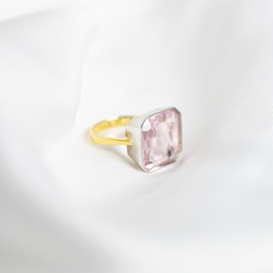 Candyfloss Pink Gem Drop Ring, Two-Tone