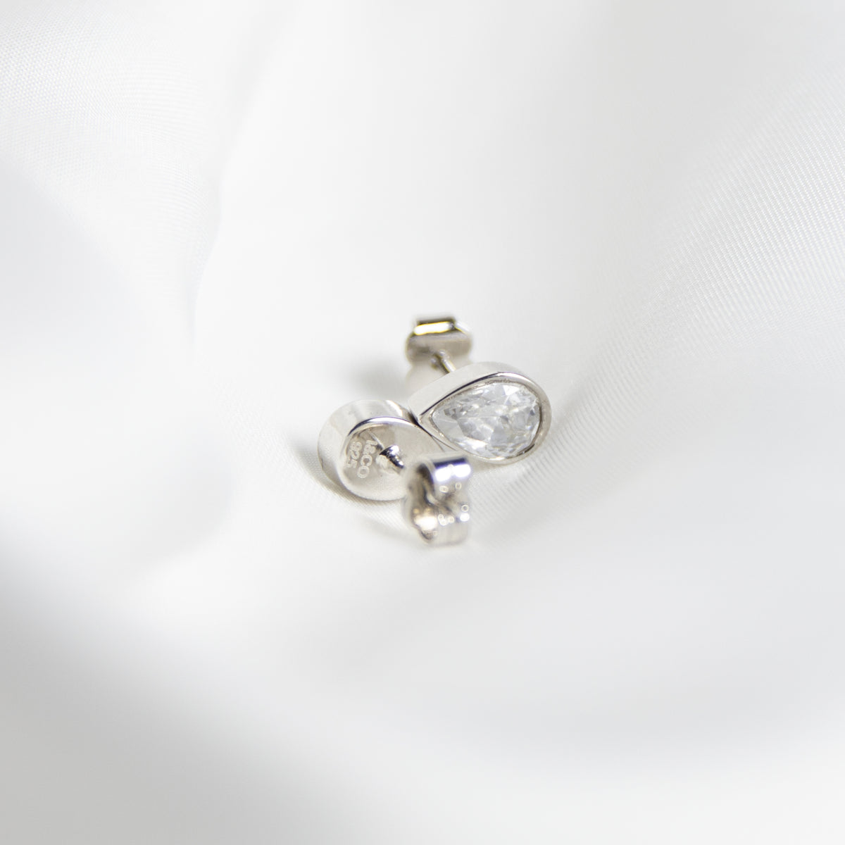 Clear Gem Pear Studs, Silver
