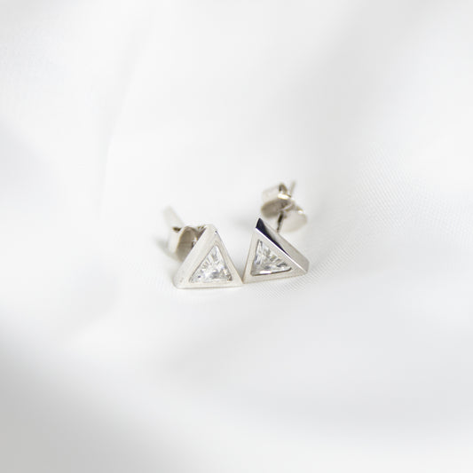 Clear Gem Triangle Studs, Silver