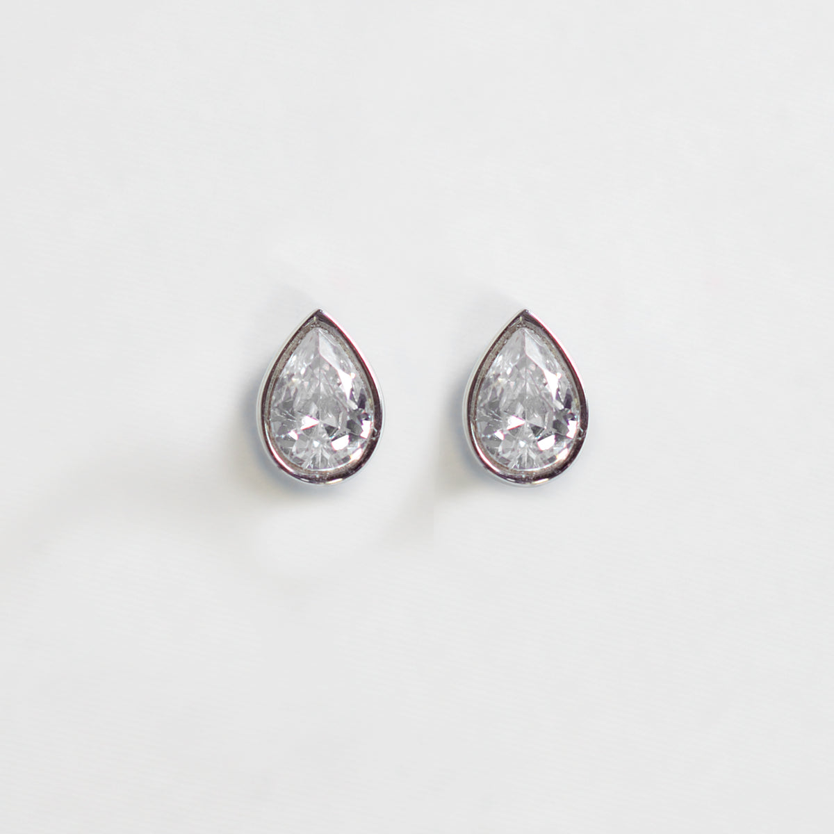 Clear Gem Pear Studs, Silver