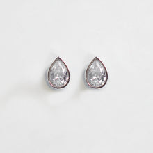Load image into Gallery viewer, Clear Gem Pear Studs, Silver
