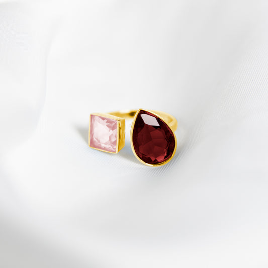 Candyfloss x Pomegranate Gem Toi et Moi Ring, Gold